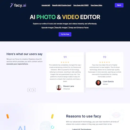 facy.ai homepage landing image